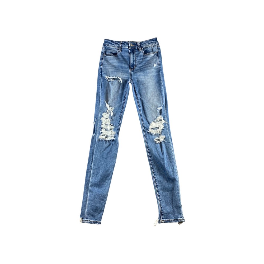 American‎ Eagle Outfitters Women's Jeans Size 2 Long High Waisted Ripped Skinny